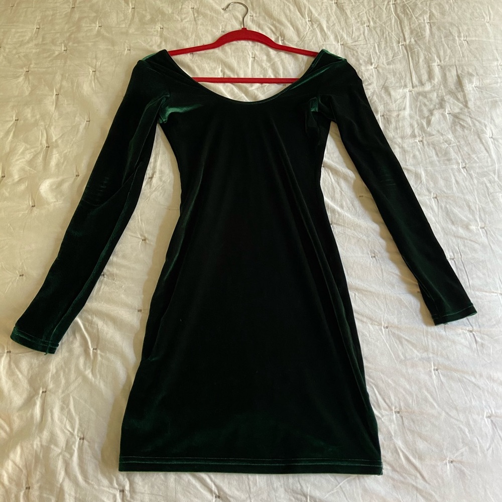 Emerald green velvet dress